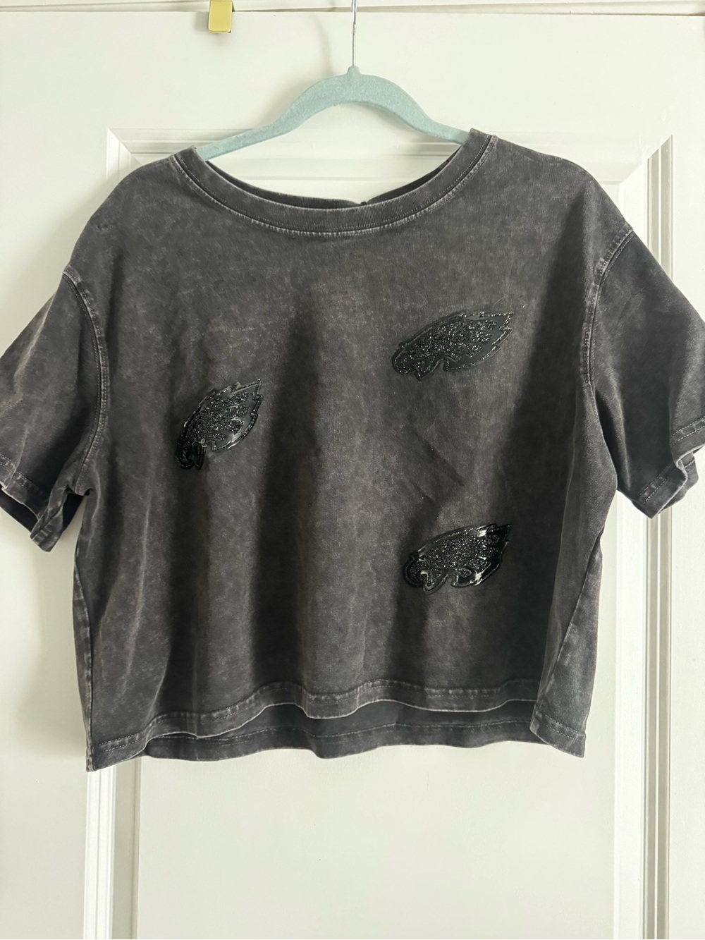 Philadelphia Eagles NFL Washed Black Crop Top sparkles medium